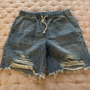 Denim Distressed Drawstring Women’s Shorts - Blue